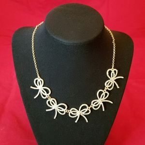 Ruff-Skch Glass Stone Pavé Ribbon Bow Necklace Delicate Ribbon Bow Design